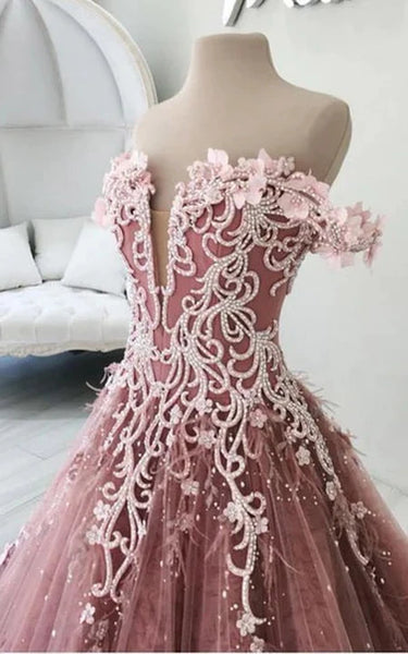 Luxury Blush Strapless Ruffled Appliqued Quinceanera | Prom Dress