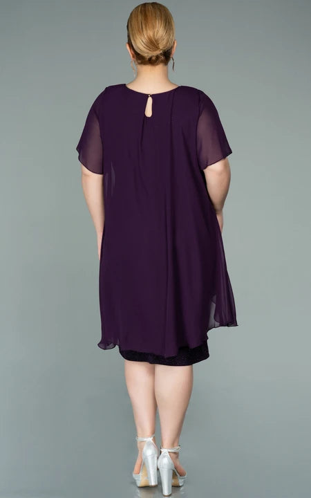 U-Ausschnitt Halbarm Chiffon Pailletten Übergröße Kleid für die Brautmutter