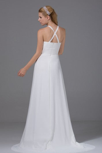 Sleeveless A-Line Long Chiffon Dress With Halter