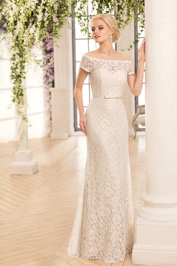 Sheath Maxi Off-The-Shoulder Illusion Lace Wedding Dress