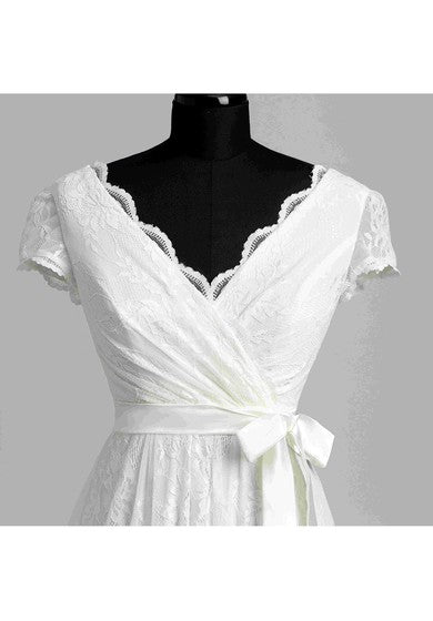 A Line Garden Cap Short Sleeve Wedding Dress