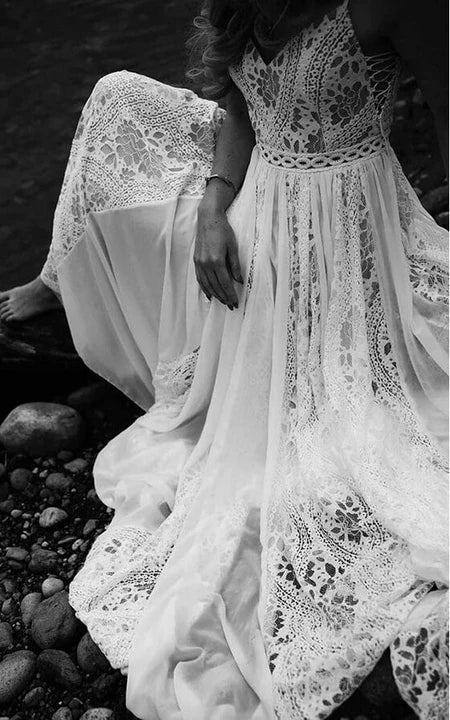 Lässiges Spaghetti-ärmelloses Country-Chiffon-Brautkleid