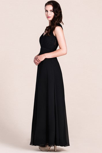 Cap-sleeved A-line Gown With Lace Bodice