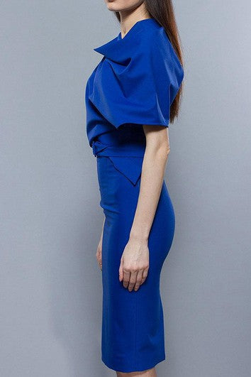 Oversize Top Sheath Jersey Knee Length Dress With Belt Royal Blue