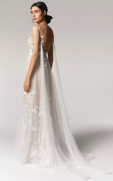 Ethereal Sleeveless Tulle Empire Waist Pleated Wedding Dress with Lace Applique