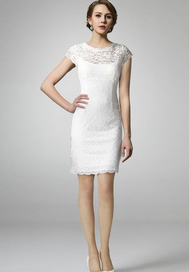 High Neck Form Fitting Lace Short Wedding Dress