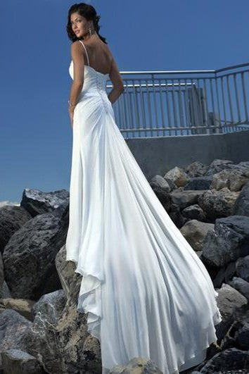 sheath Empire One Shoulder Chiffon Beach Wedding Dress