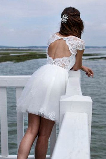 Knee-length Tulle Cute Dress With Keyhole And Illusion Lace