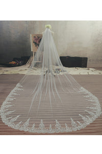 Ethereal Style Cathedral Tulle Wedding Veil with Lace Edge