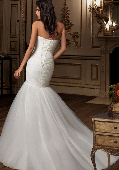 Sweetheart Criss-cross Ruching Mermaid Wedding Dress With Lace-up Back