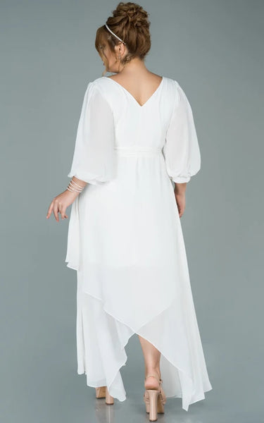 V-neck Half-sleeve Chiffon Empire Petal A-line Formal Plus Size Dress