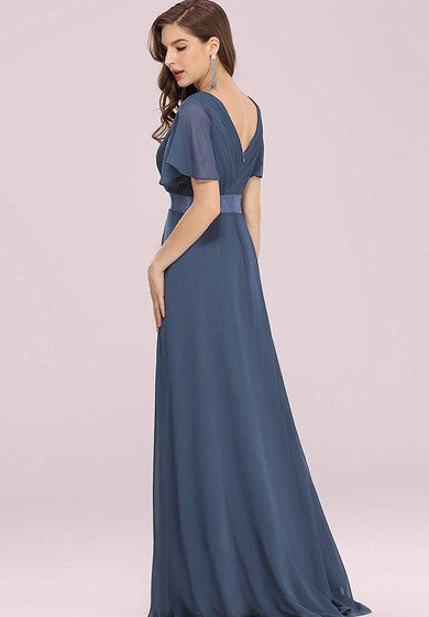 Elegant Chiffon V-neck A Line Short Sleeve Prom Mother Dress With Ruffles