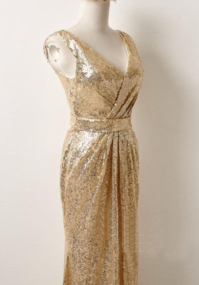 V-Neck Sleeveless Sequins Dress With Draping