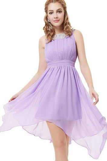 Sleeveless A-line Asymmetrical Dress With Pleats