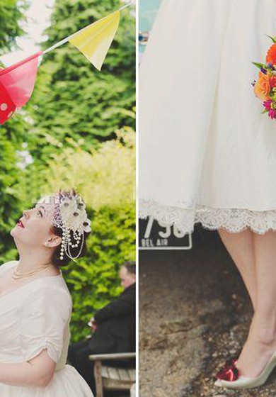 Vintage de té/rodilla longitud de la rodilla satén retro/encaje