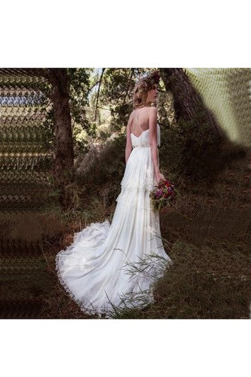 Spaghetti a-line sexy sexy tiers lunghi lunghi lunghi abiti da sposa in pizzo in pizzo