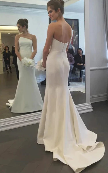 Simple Asymmetrical Sheath Solid Satin Wedding Dress