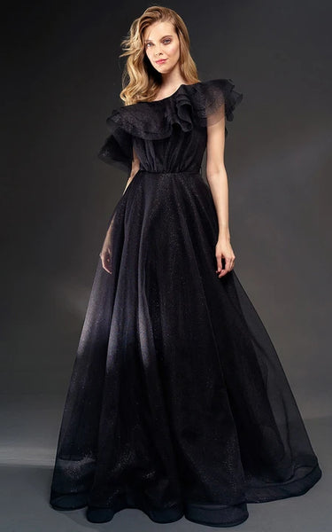 Asymmetrical Off-the-shoulder Black A-line Formal Dress