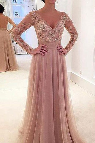 Elegant Long Sleeve Lace Appliques Evening Dress Tulle Detachable