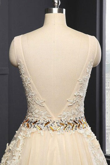 Sleeveless Cap Appliques Backless Tulle Sequins Dress
