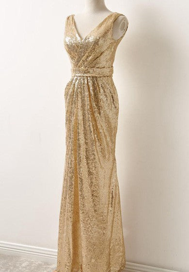 V-Neck Sleeveless Sequins Dress With Draping