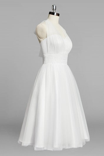 Halter A-Line Short Tulle Wedding Dress With Ruching