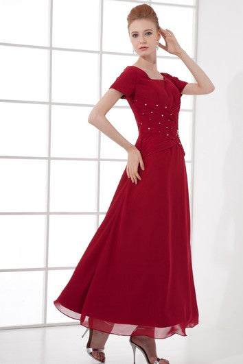 Flattering Square Beaded Ankle Length a Line Chiffon Mother of the Bride Dresses