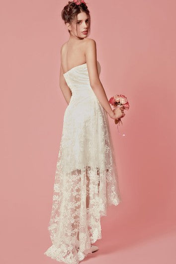 Vibrant Sleeveless High Low Lace Gown