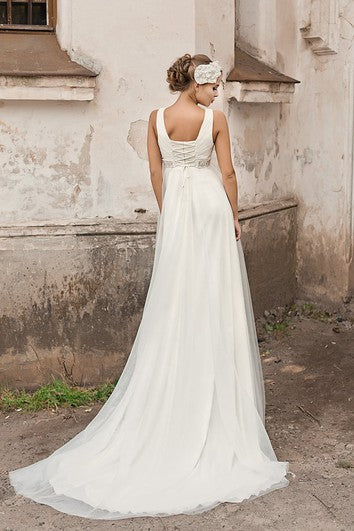 Vestido de novia de gasa de la línea en v