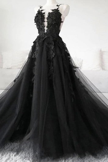 Black Gothic Sexy Tul Tul sin mangas Spaghetti Backless Tamaño grande Formal/Prom/Boda de encaje de encaje Vestido