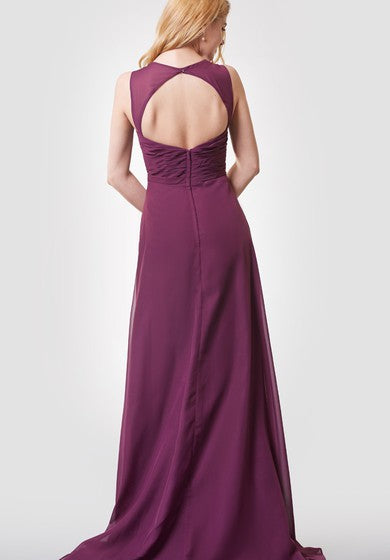 A-line Ruched Long Chiffon Dress With Key-hole