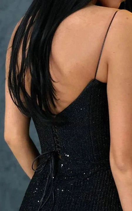 Formální sexy špagetové ramínkové mořská panna přiléhavé flitrové večerní šaty