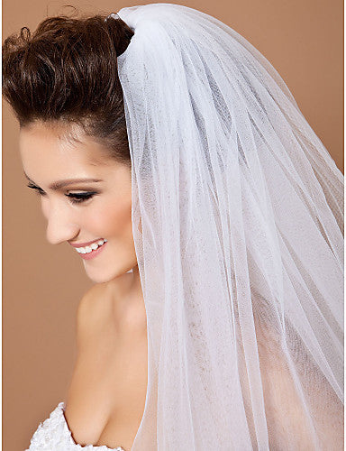 Classic One-tier Tulle Wedding Veil With Cut Edge