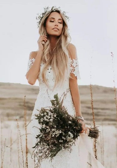 Vestido de novia de manga corta de estilo country bohemio