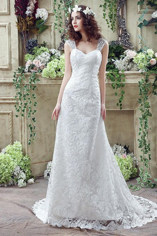 Elegant Lace Sweetheart A-line Wedding Dress Sweep Train Lace-up