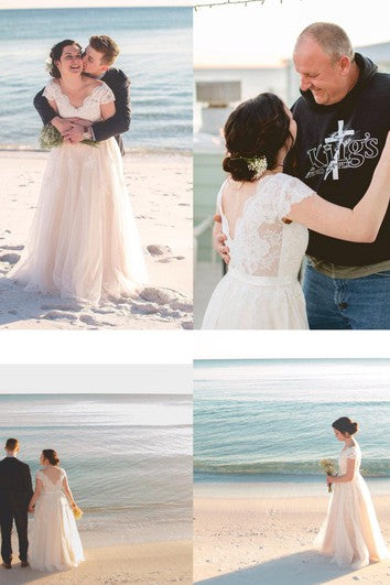 A-Linien-Tüllkleid mit Flügelärmeln, V-Ausschnitt, Spitzenmieder und Satinschärpe