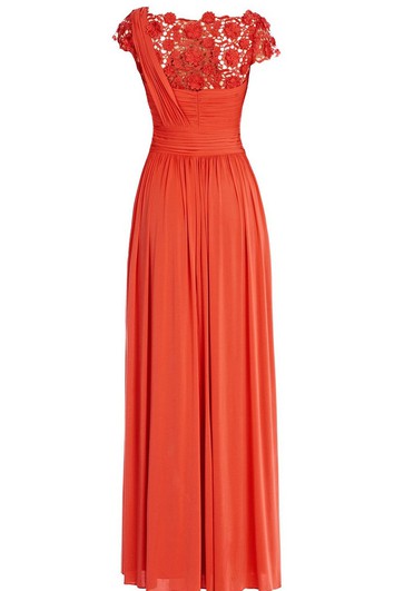 Šaty s krajkovými rukávy, jednoramenné, plisované, z šifónu, áčkového střihu