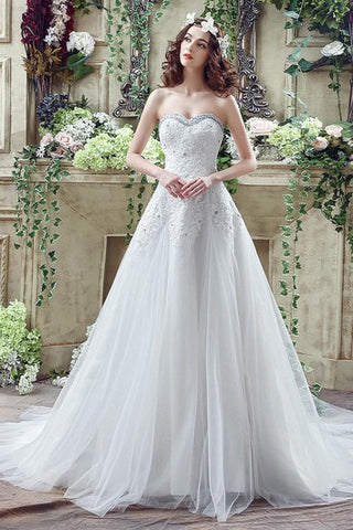 Glamorous Sequined Lace Tulle Wedding Dress Court Train Lace-up