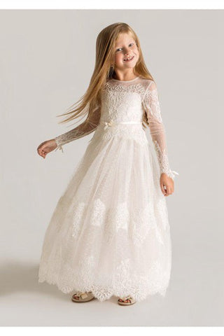 Modern Tulle Lace A-line Flower Girl Dress Long Sleeve