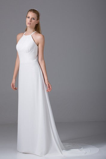 Sleeveless A-Line Long Chiffon Dress With Halter