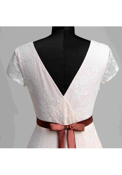 A Line Beach Cap Short Sleeve Wedding Dress