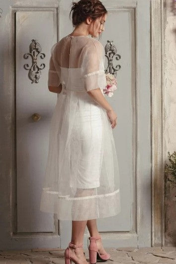 Vestido de boda de la media manga de la línea moderna de una línea organa