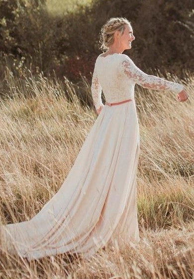 Elegante vaina de vaina de manga larga de manga y vestido de novia de satén