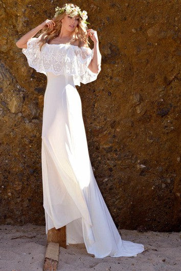 Abito in maglia in pizzo fuori dalla spalla con ricamo