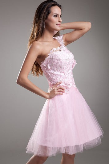 Edle Mini-Kleider mit Applikationen und einer Schulter in A-Linie, ärmellos, für besondere Anlässe