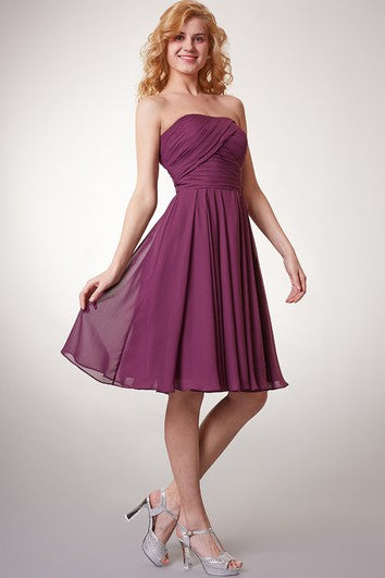 A-line Style Strapless Short Chiffon Dress