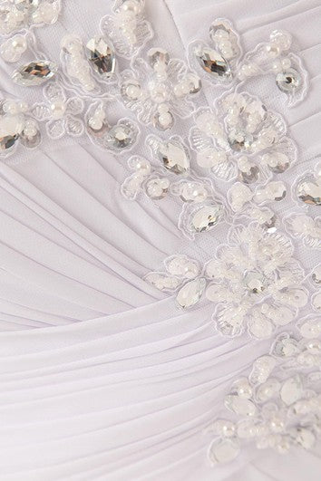 A-Line maxi šaty bez rukávů s výstřihem srdíčko, aplikace, korzetové zapínání na zádech, šifonová krajka