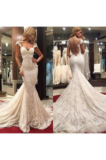 Delicate Mermaid Lace Appliques Wedding Dress Court Train