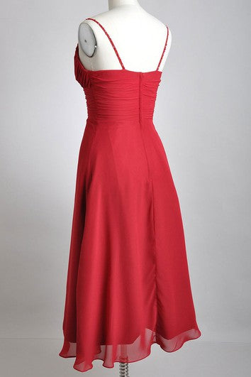 Tea-length V-Neckline A-line Chiffon Bridesmaid Dress With Spaghette Straps