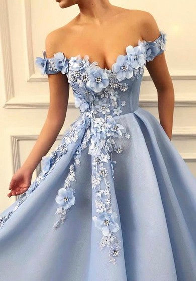 Floral Appliqued Adorable Off-the-shoulder Ball Gown Dress With Beading